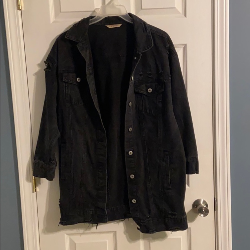 Over sized distressed  black denim jacket